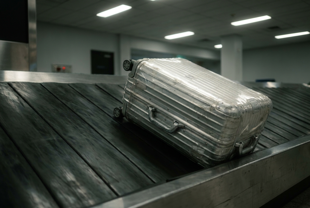 Suitcase riding the baggage carousel